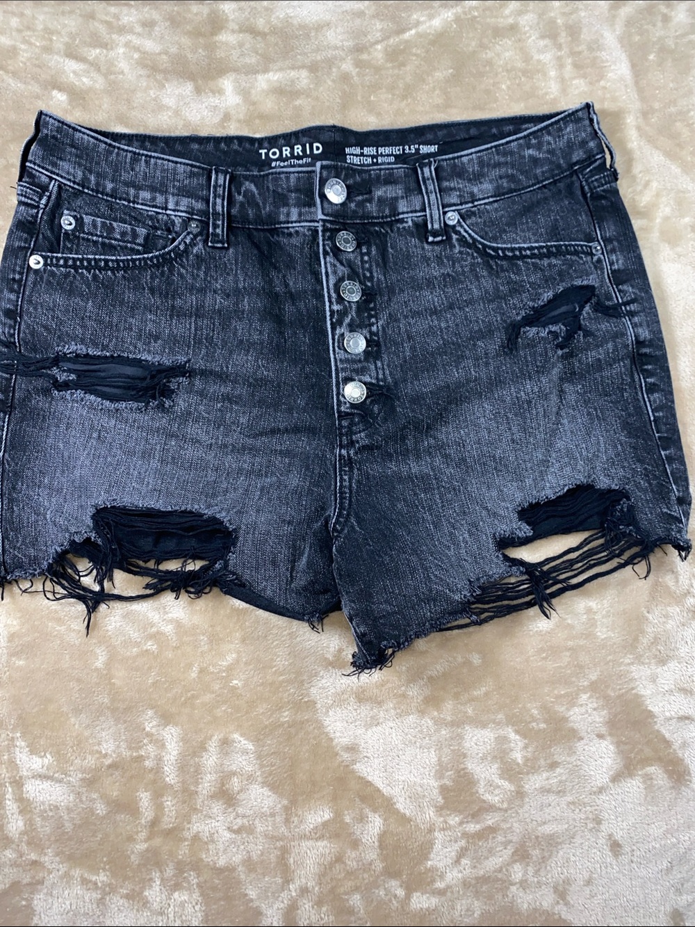 torrid Black Distressed Button-Front Denim Shorts